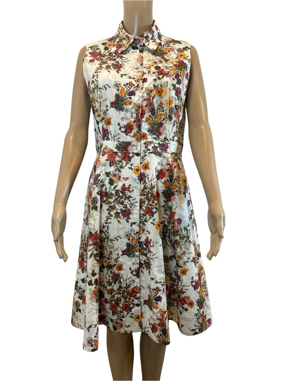 Hilton Hollis Sleeveless Floral Shirt Dress in Cream and Multicolor size 8